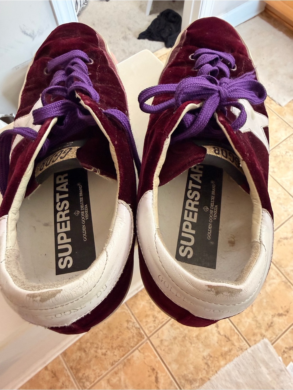 Golden Goose Burgundy Velvet Sneakers with Purple Laces - Picture 4 of 5